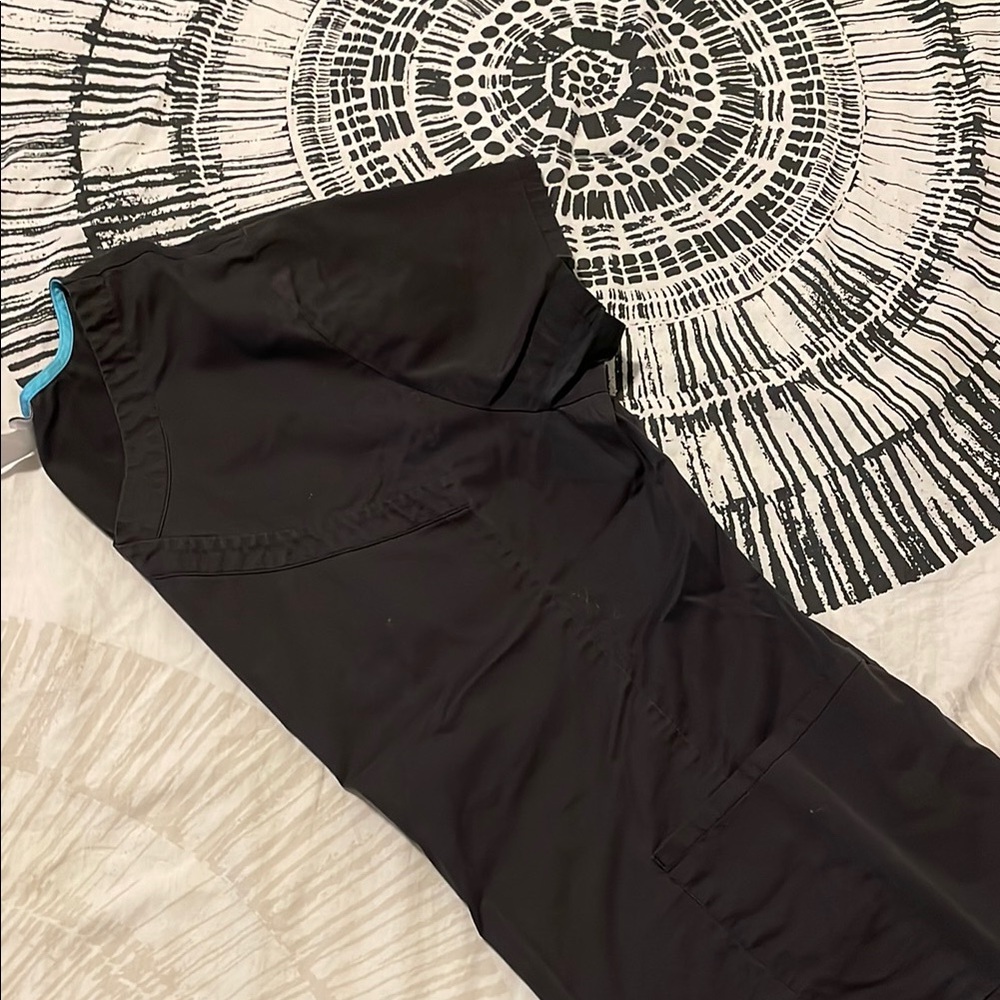 Black Scrub Top with Blue Trim